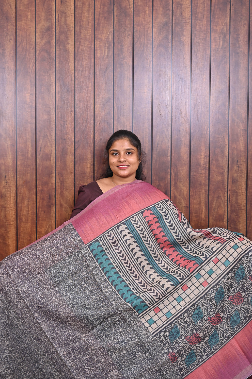 Kota Manipuri Saree SLM-KTM-0019 - Pink with a printed patterned pallu - second view