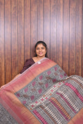 Kota Manipuri Saree SLM-KTM-0020 - Peach and coral with a printed patterned pallu - front view