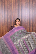 Kota Manipuri Saree SLM-KTM-0021 - Purple with a printed patterned pallu - front view