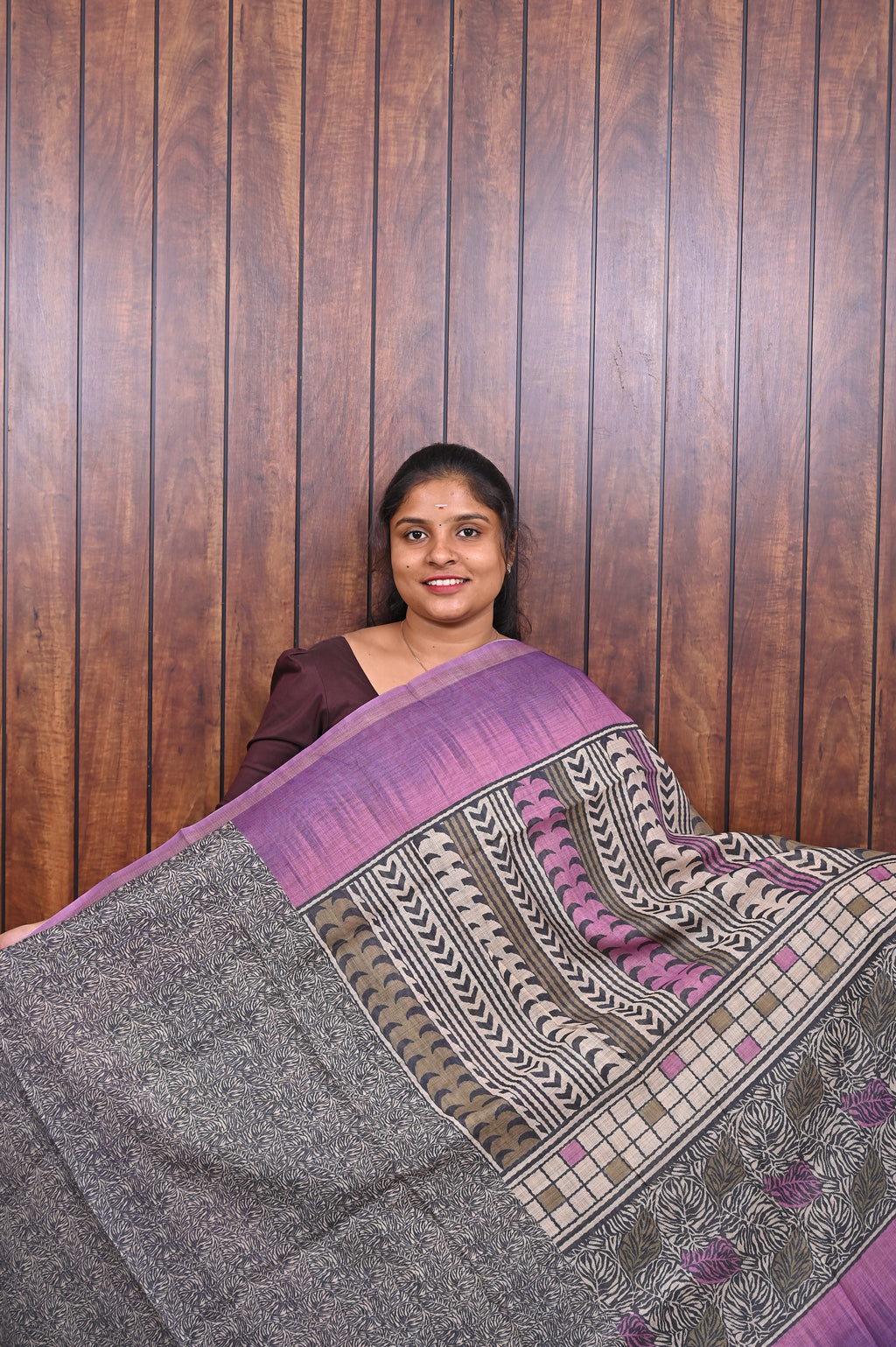 Kota Manipuri Saree SLM-KTM-0021 - Purple with a printed patterned pallu - second view