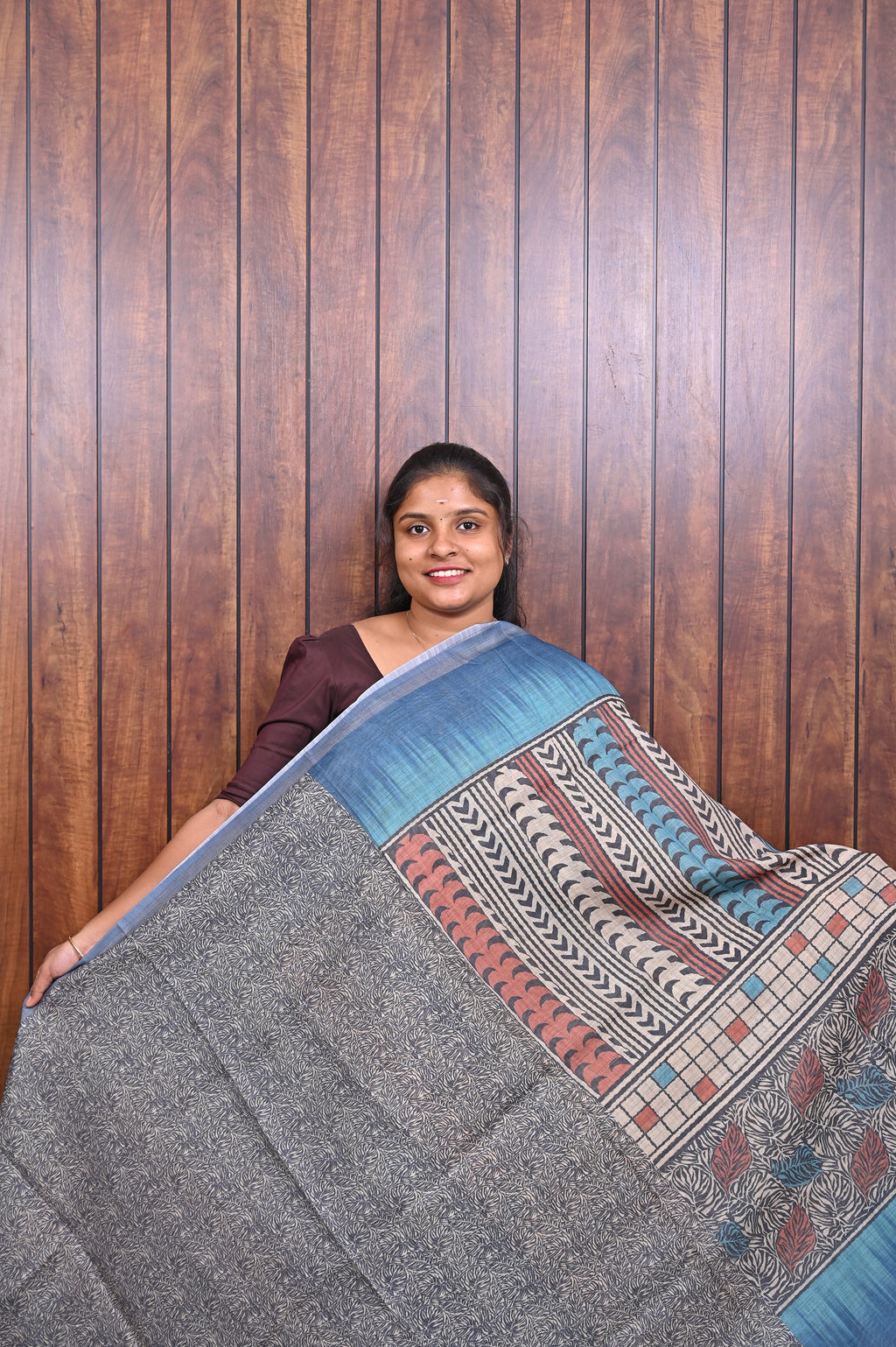 Kota Manipuri Saree SLM-KTM-0022 - Blue with a printed patterned pallu - second view