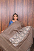 Kota Tussar Saree SLM-KTS-0003 - Mocha brown with a cream pallu of paisley motifs - front view