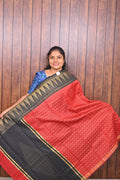 Raw Silk Saree SLM-RSL-0002 - Red with a black temple border and pallu - front view