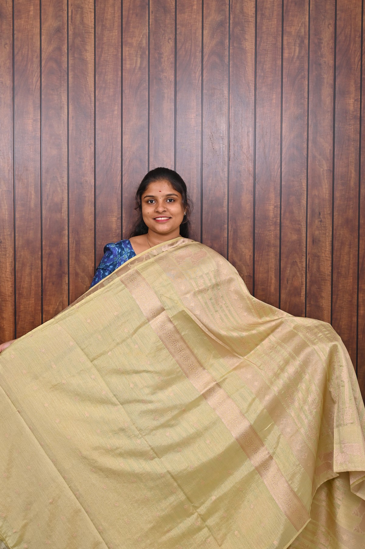 Raw Silk Saree SLM-RSL-0010 - Cream with an all-over geometric pattern - second view