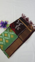 Silk Cotton Saree SLM-SCT-0002 - Sea green with a geometric pattern and a maroon pallu - front view