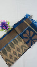 Silk Cotton Saree SLM-SCT-0006 - Beige with a geometric pattern and a blue pallu - front view