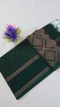 Silk Cotton Saree SLM-SCT-0007 - Bottle green with a woven geometric pallu - front view