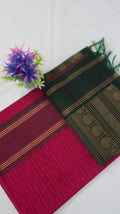 Silk Cotton Saree SLM-SCT-0010 - Rani pink with a green border and pallu - front view