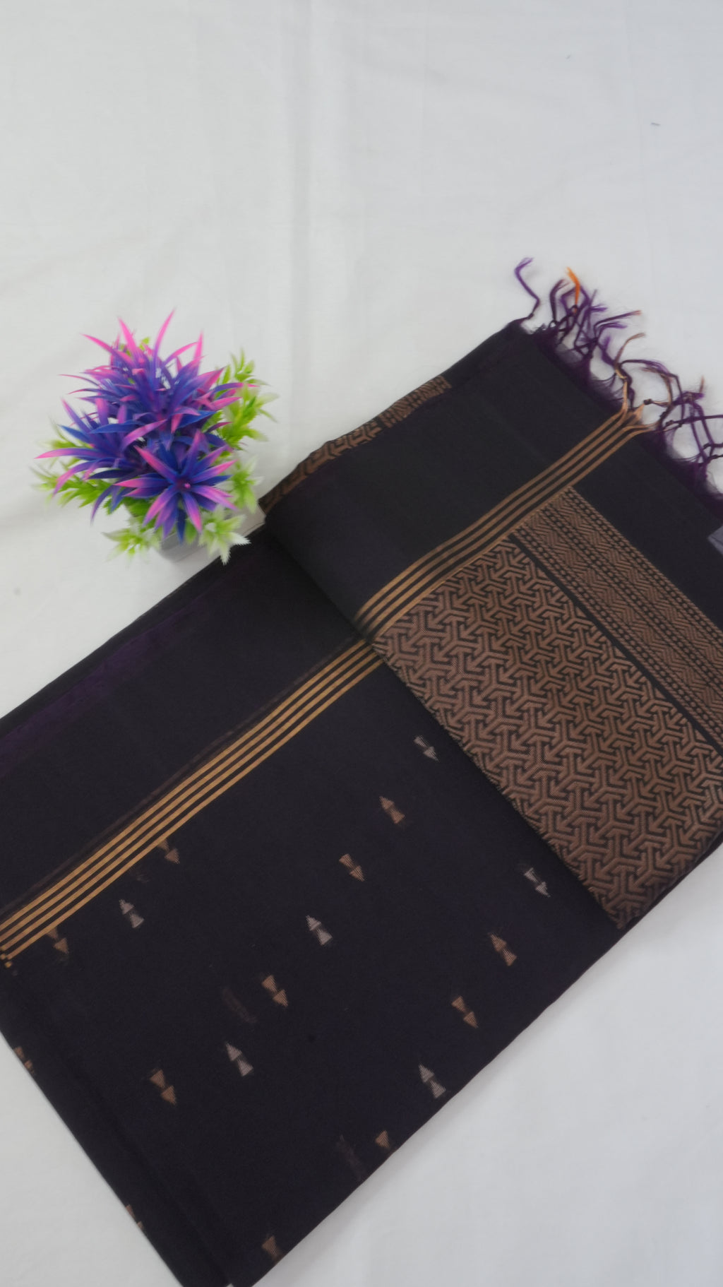 Silk Cotton Saree SLM-SCT-0012 - Aubergine with butta motifs and a woven pallu - front view
