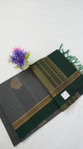 Silk Cotton Saree SLM-SCT-0013 - Grey with a bottle green border and pallu - front view