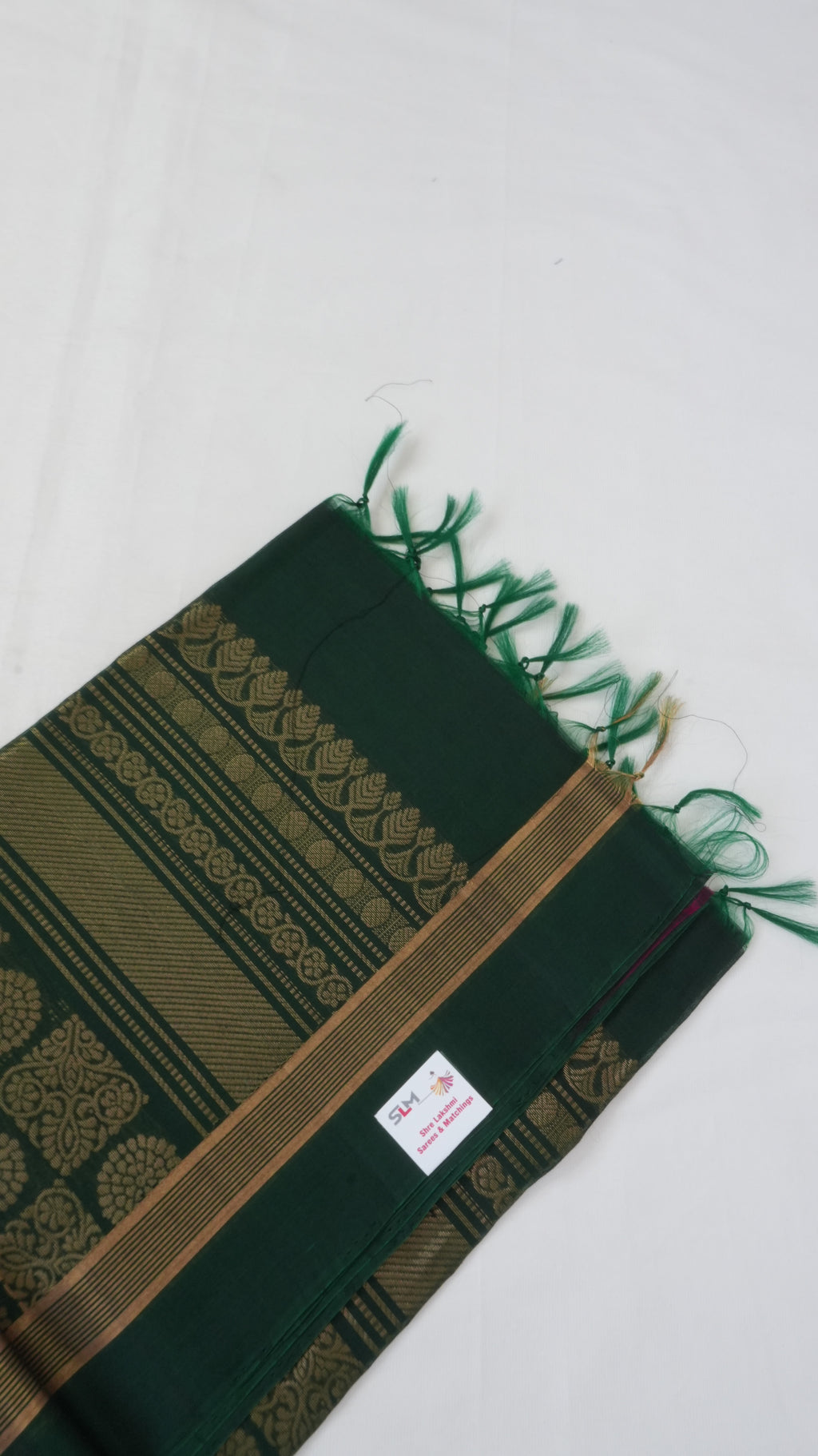 Silk Cotton Saree SLM-SCT-0013 - Grey with a bottle green border and pallu - second view