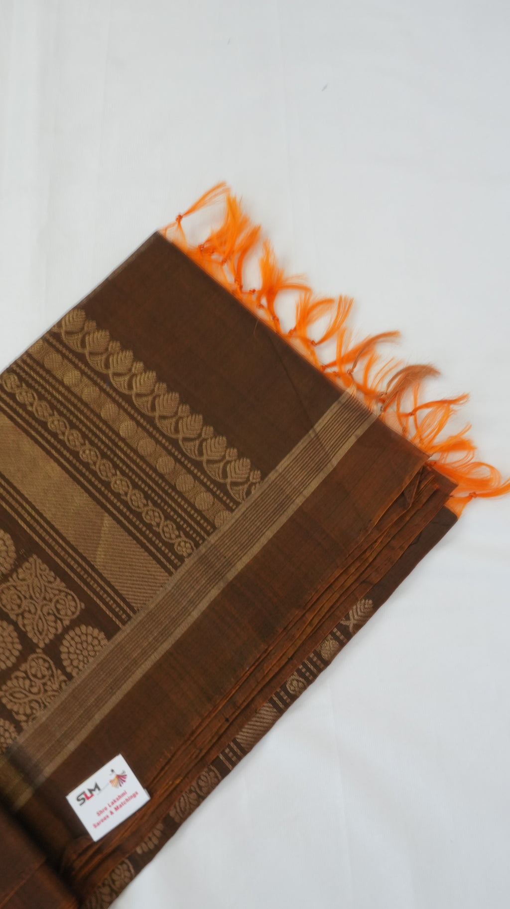 Silk Cotton Saree SLM-SCT-0014 - Navy blue with a brown border and pallu - second view