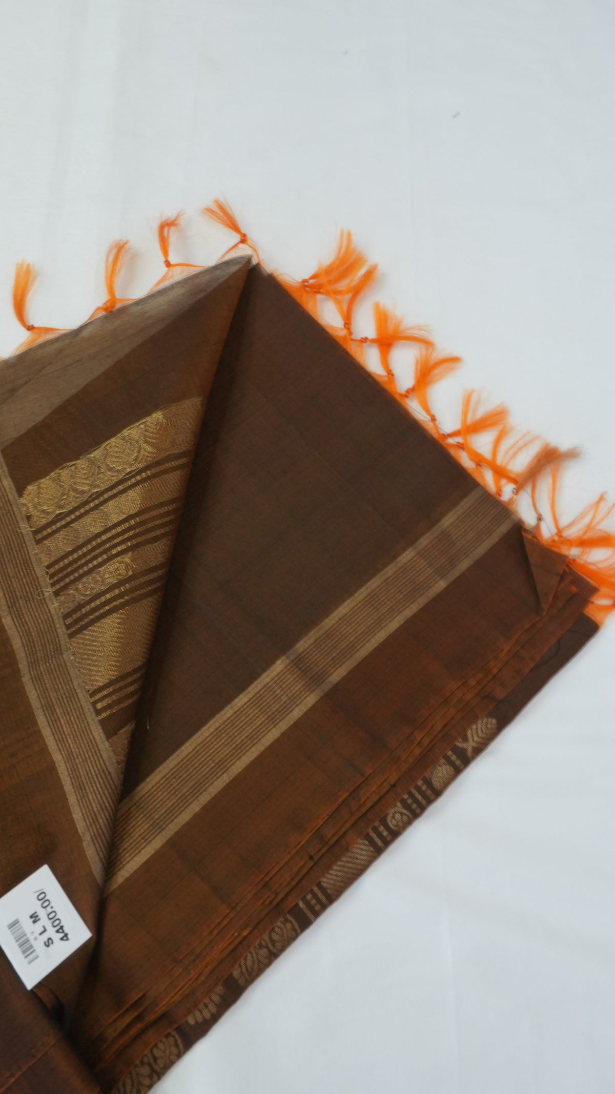 Silk Cotton Saree SLM-SCT-0014 - Navy blue with a brown border and pallu - detail view