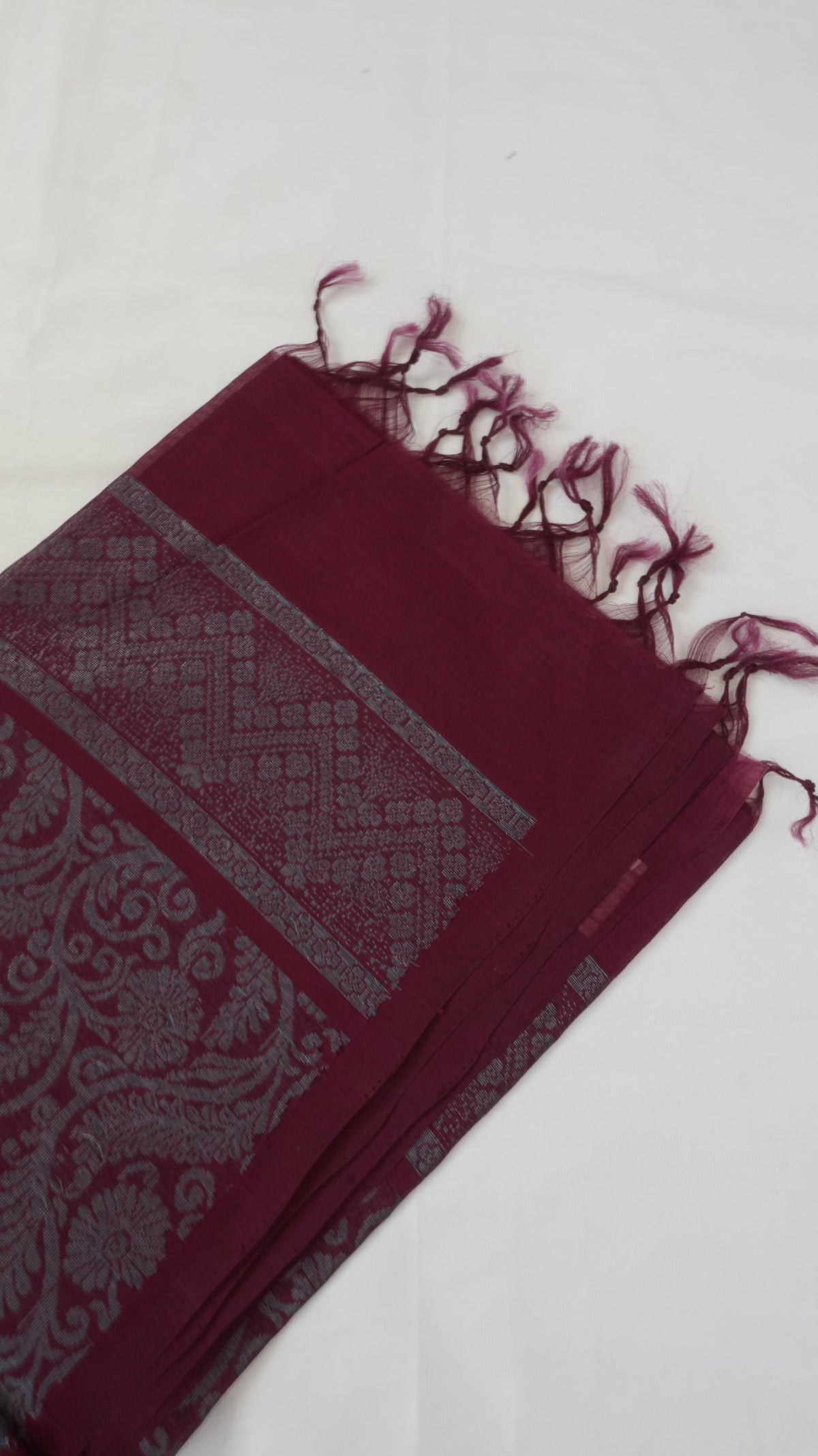 Silk Cotton Saree SLM-SCT-0017 - Maroon with woven motifs - second view