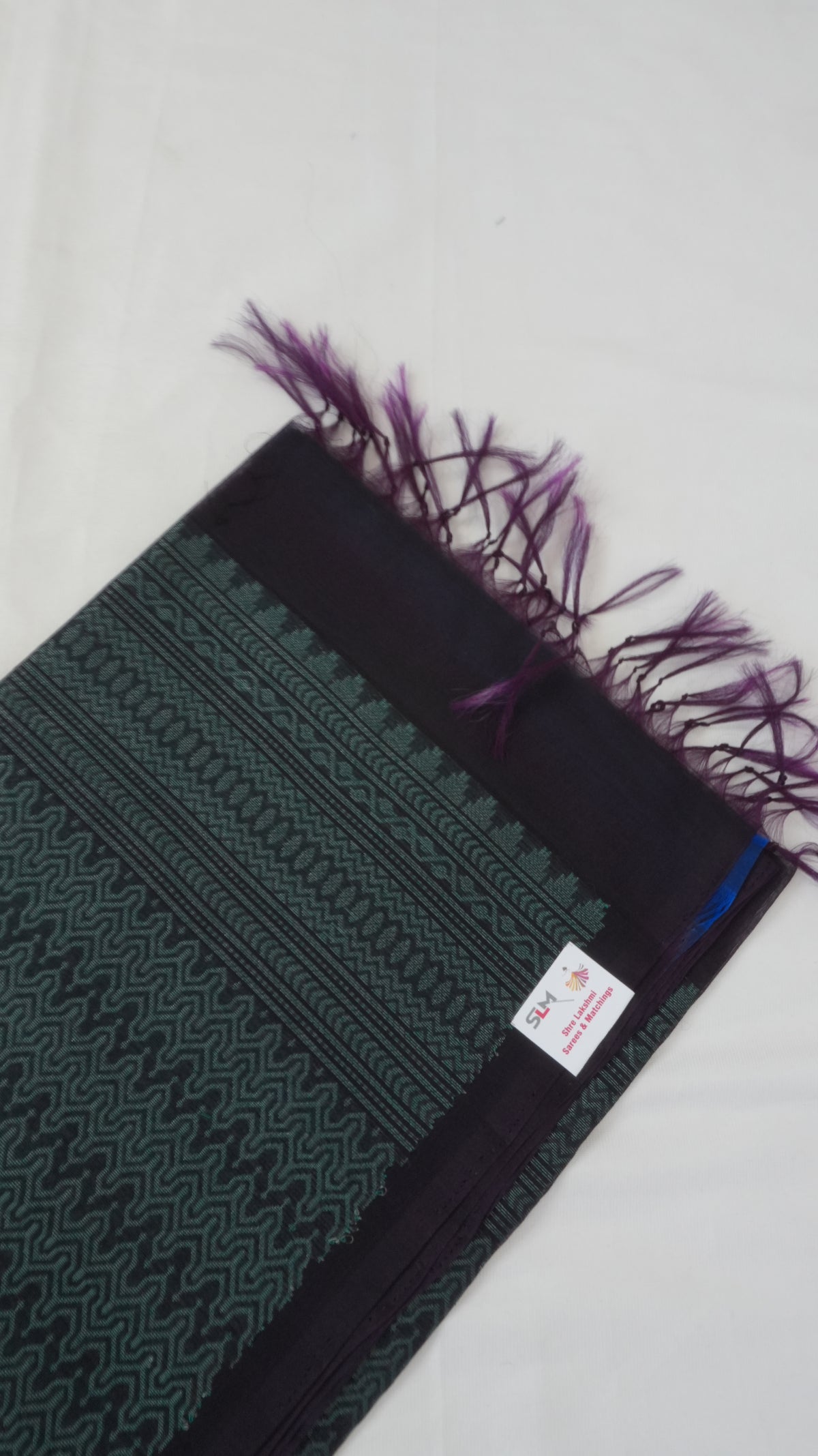 Silk Cotton Saree SLM-SCT-0018 - Aubergine with green woven motifs - second view