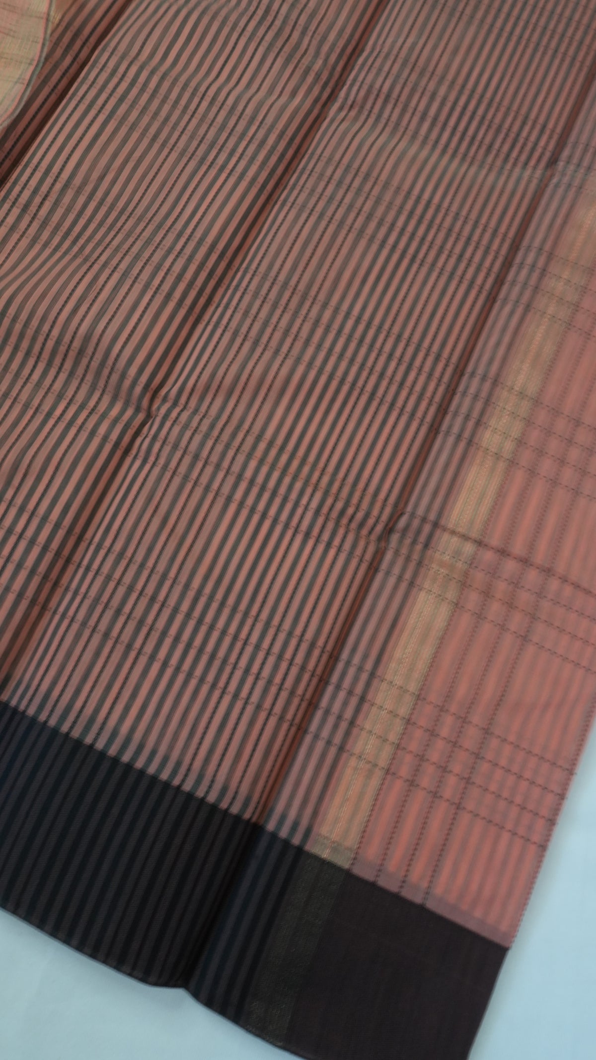 Silk Cotton Saree SLM-SCT-0020 - Peach orange checks with a brown border - second view