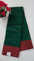 Silk Cotton Saree SLM-SCT-0024 - Bottle green checks with a maroon border - front view