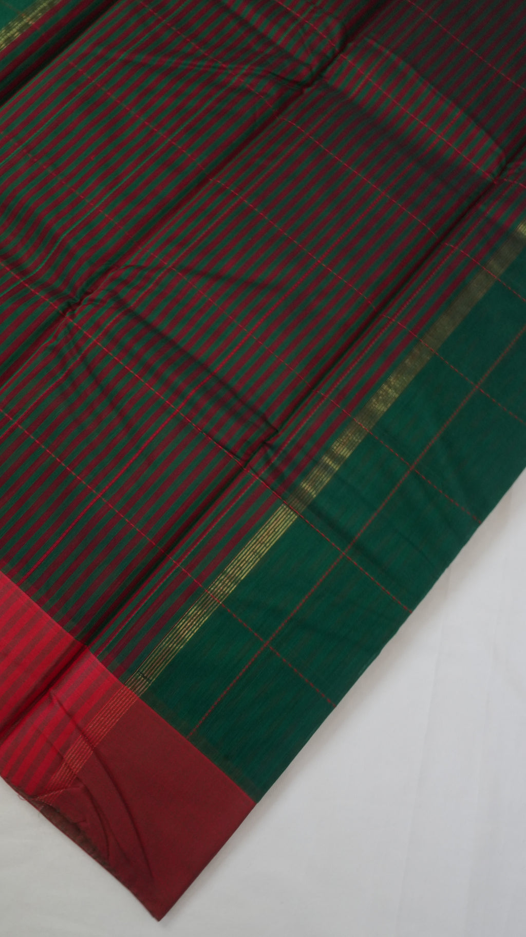 Silk Cotton Saree SLM-SCT-0024 - Bottle green checks with a maroon border - second view