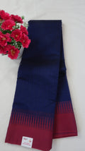 Silk Cotton Saree SLM-SCT-0029 - Navy blue with a red temple border - front view