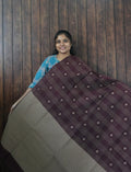 Silk Cotton Saree SLM-SCT-0045 - Plum brown checks with butta motifs and a grey pallu - front view