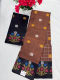 Silk Cotton Saree SLM-SCT-0066 - Brown checks with a black floral border