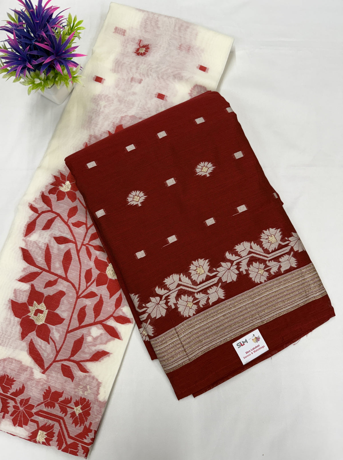 Salwar SLM-SLW-0002 - Maroon with an off-white floral dupatta