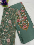 Salwar SLM-SLW-0003 - Sage green with floral embroidery