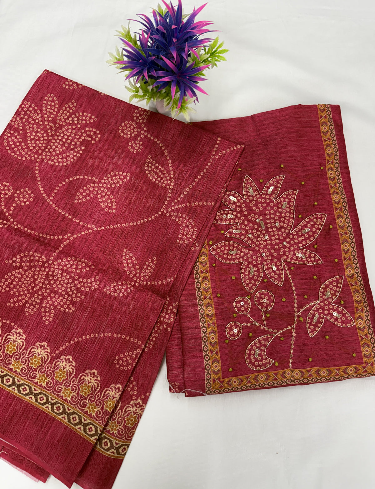 Salwar SLM-SLW-0005 - Red with a printed floral pattern