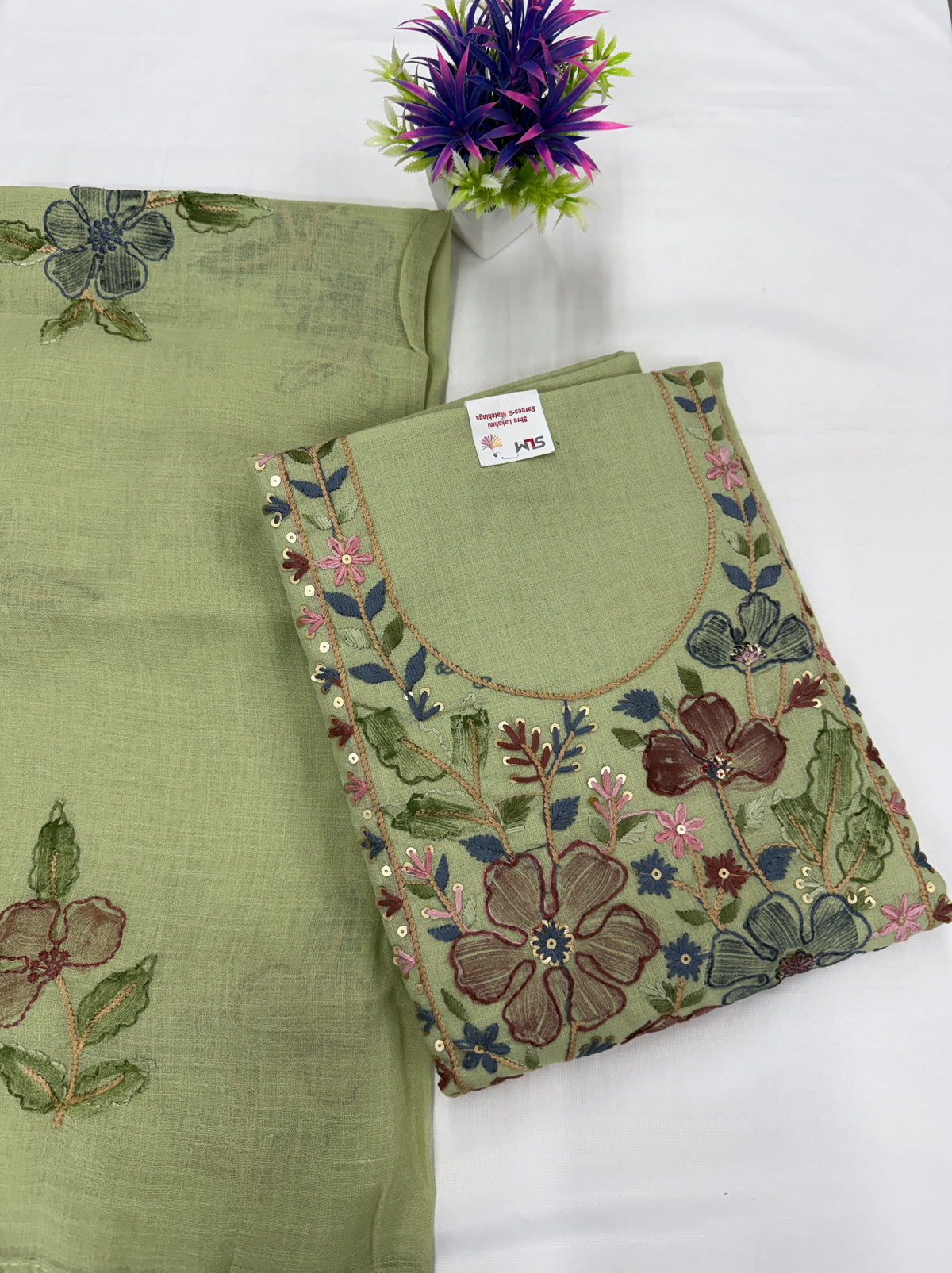 Salwar SLM-SLW-0007 - Pista green with floral embroidery