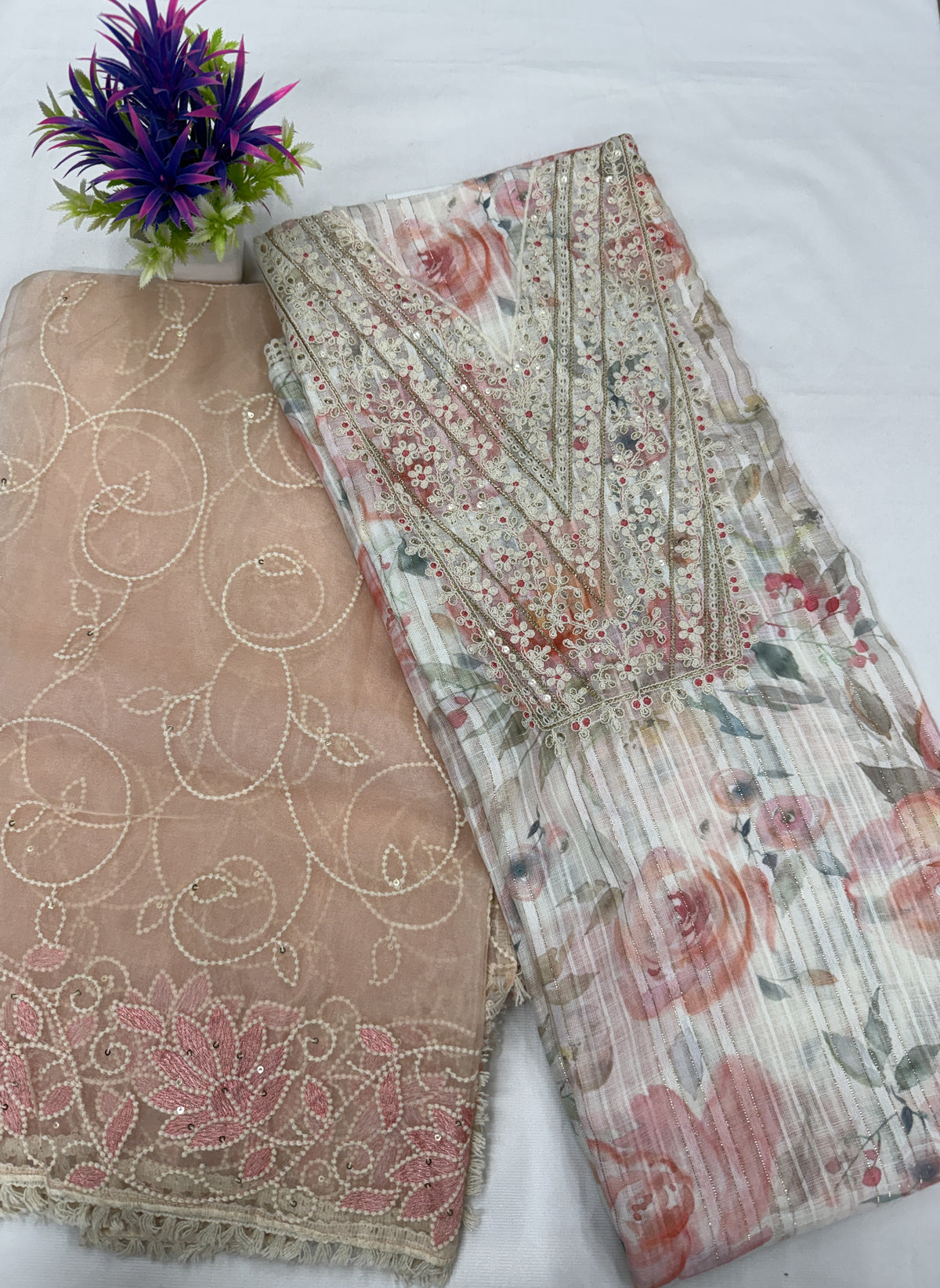 Salwar SLM-SLW-0008 - Blush pink with a floral print