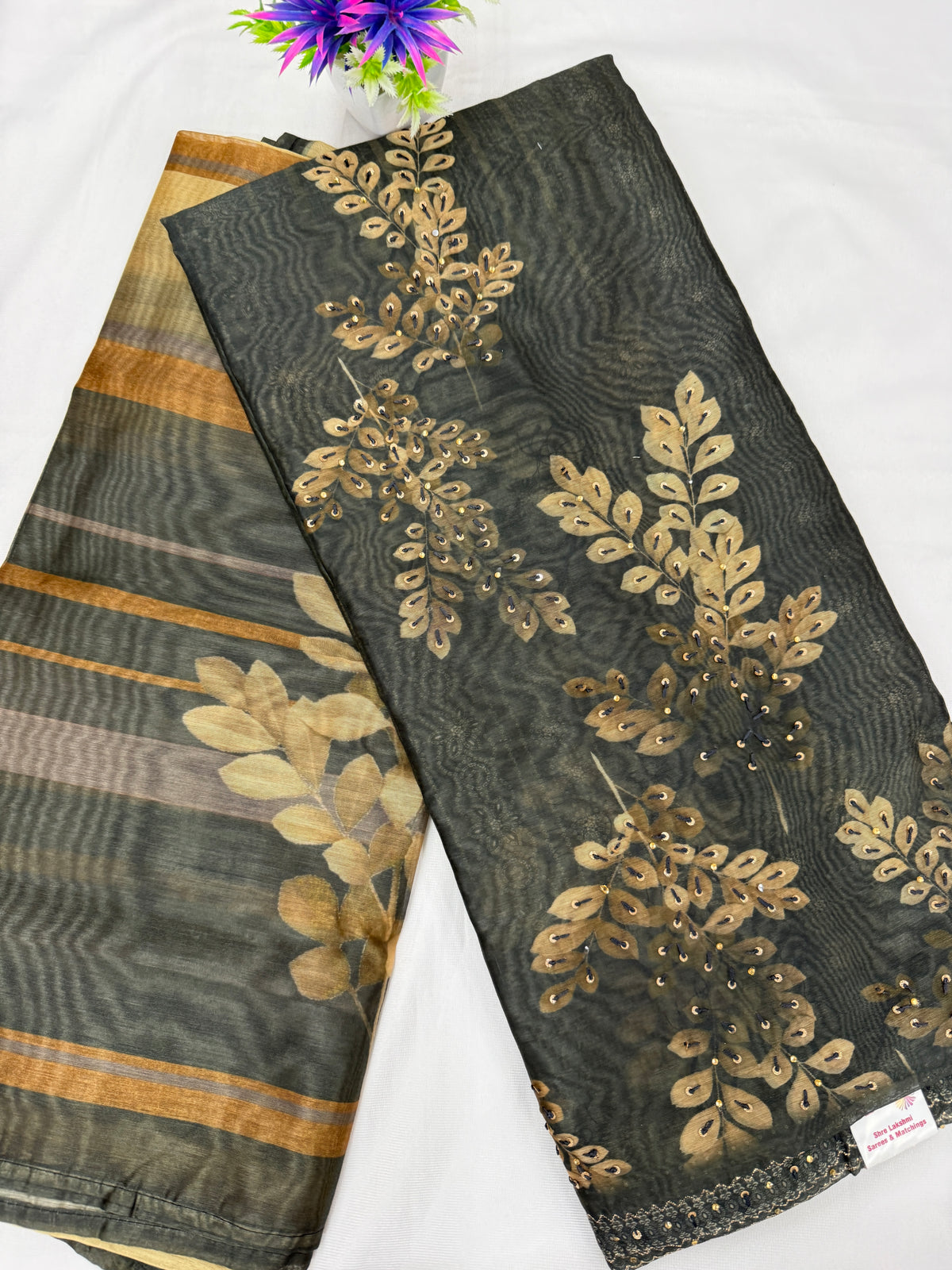 Salwar SLM-SLW-0009 - Charcoal with gold leaf print