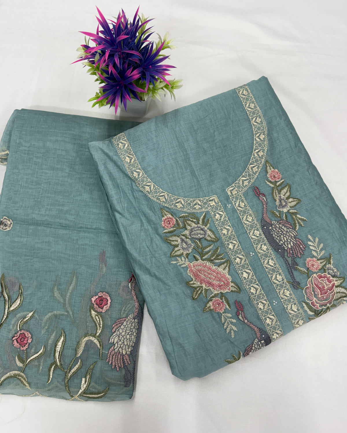 Salwar SLM-SLW-0010 - Powder blue with floral embroidery