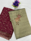 Salwar SLM-SLW-0011 - Pista with a maroon embroidered dupatta