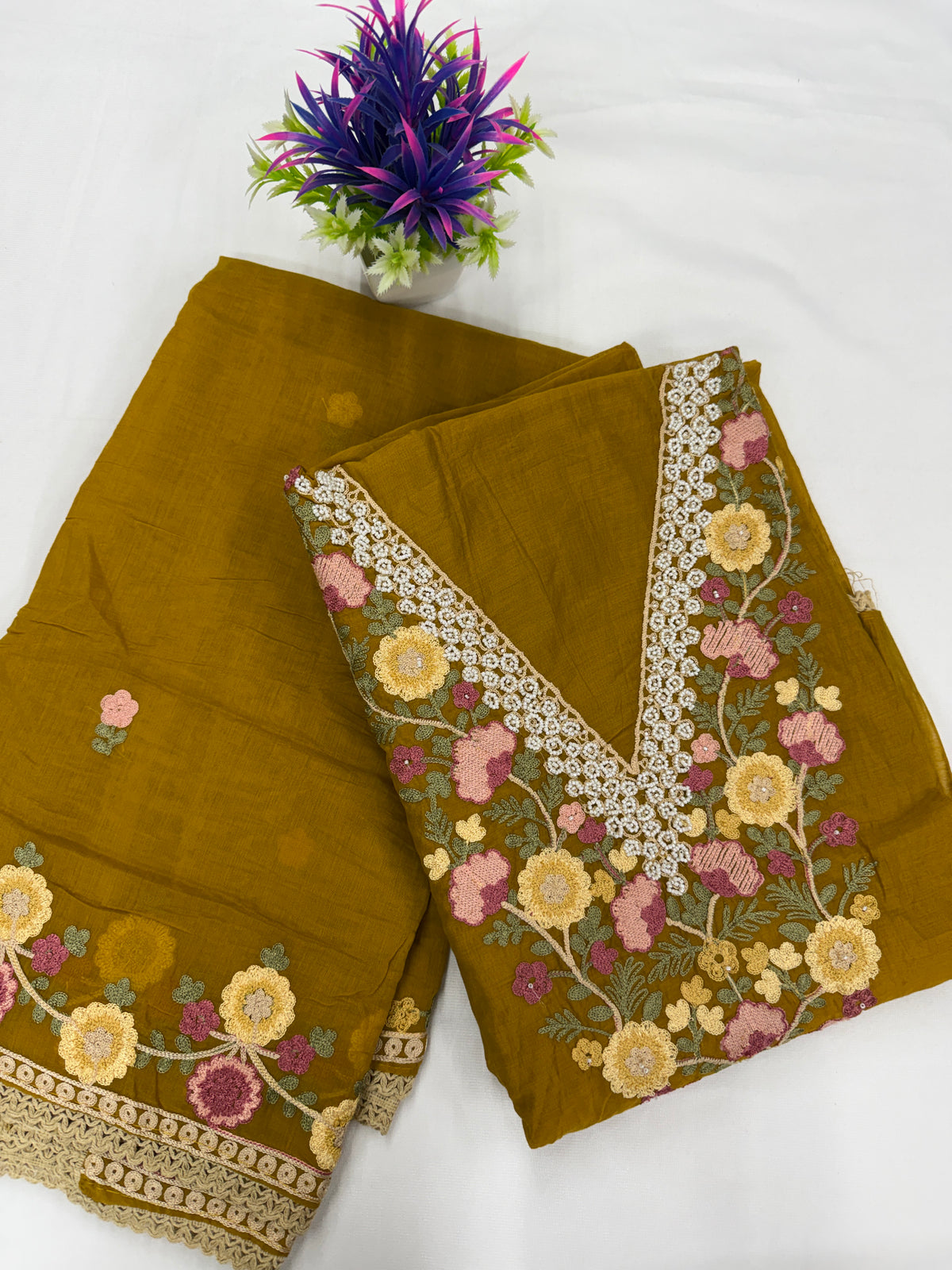 Salwar SLM-SLW-0012 - Mustard with floral embroidery
