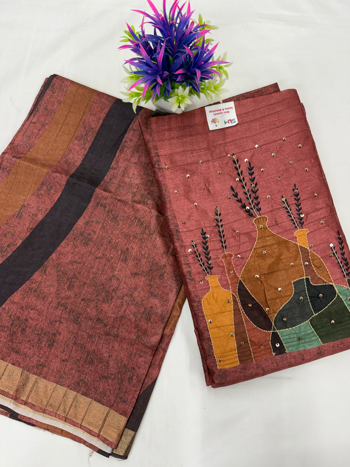 Salwar SLM-SLW-0014 - Brick red with a printed pattern
