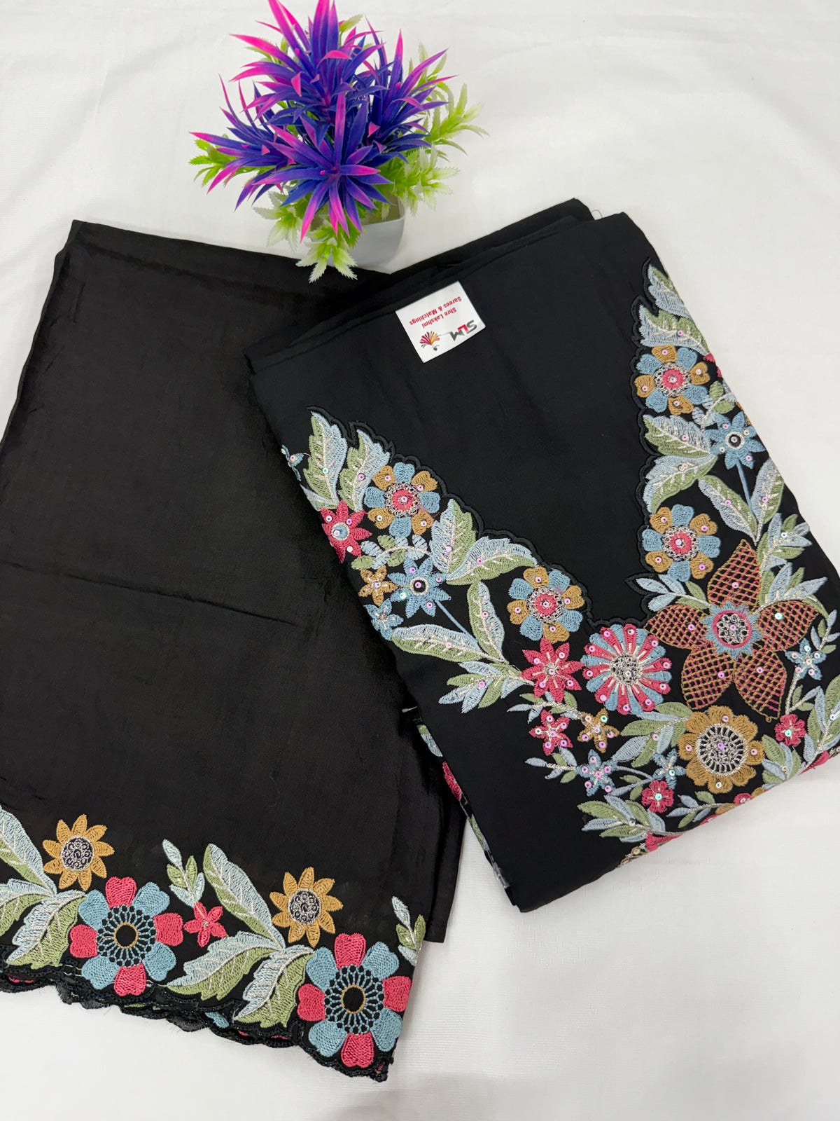 Salwar SLM-SLW-0017 - Black with colourful floral embroidery