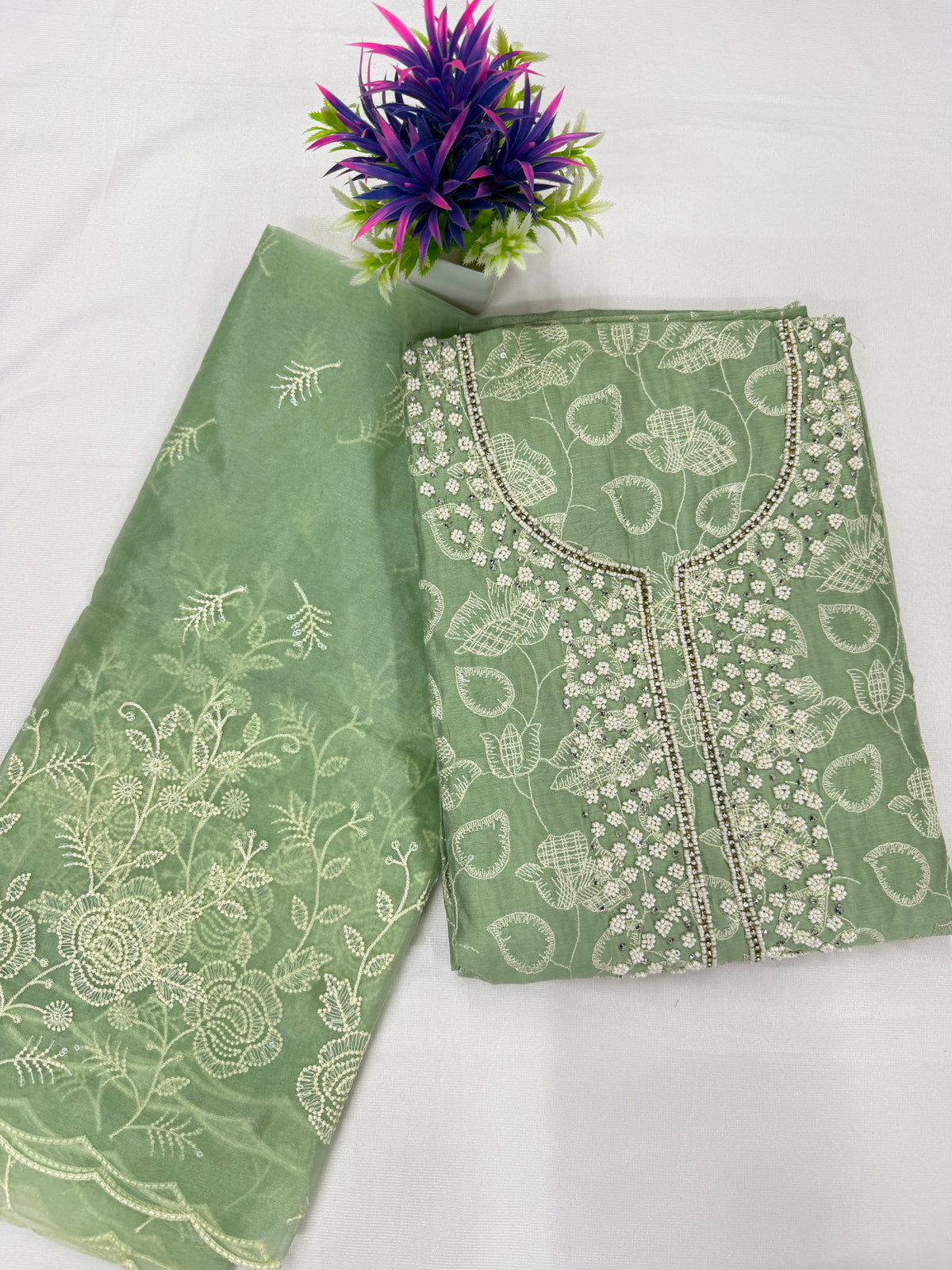 Salwar SLM-SLW-0018 - Mint green with white embroidery