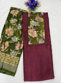 Salwar SLM-SLW-0021 - Olive floral print with a maroon bottom