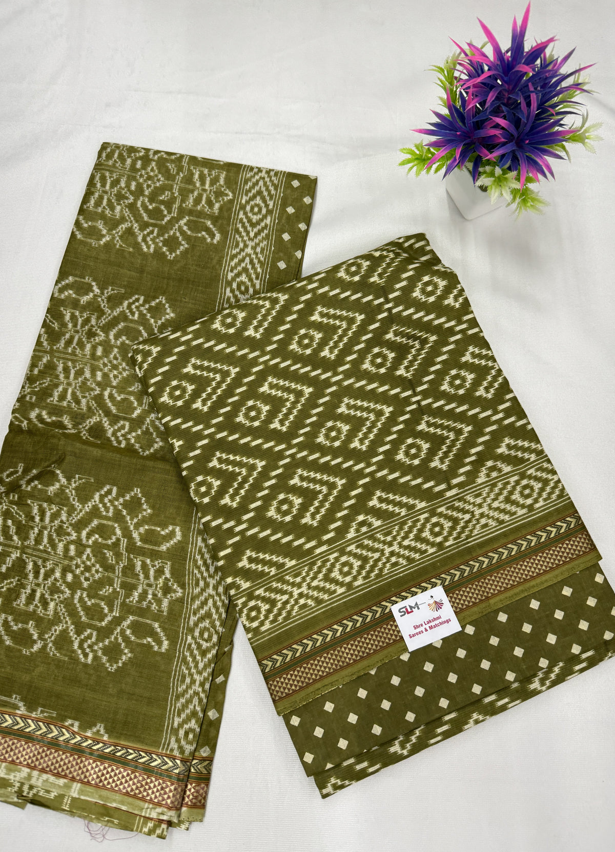 Salwar SLM-SLW-0025 - Olive green with a geometric print