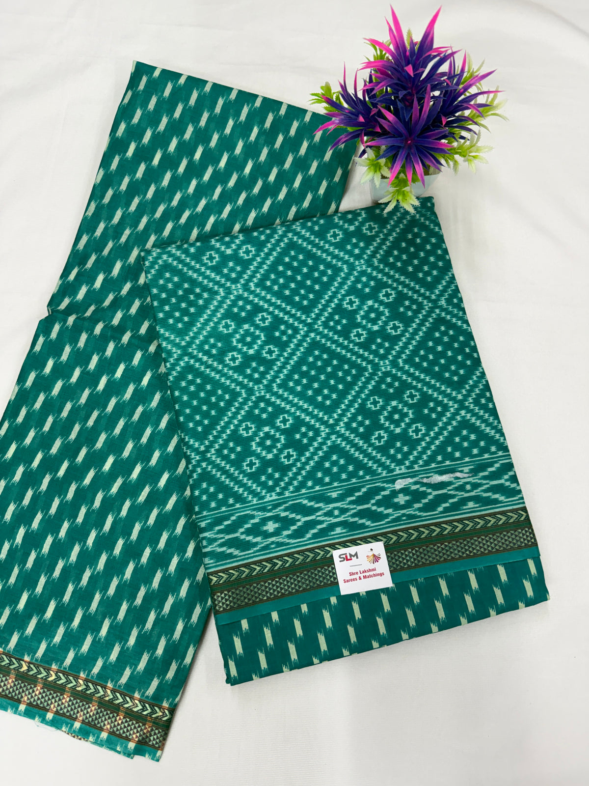 Salwar SLM-SLW-0026 - Teal green with a diamond pattern print