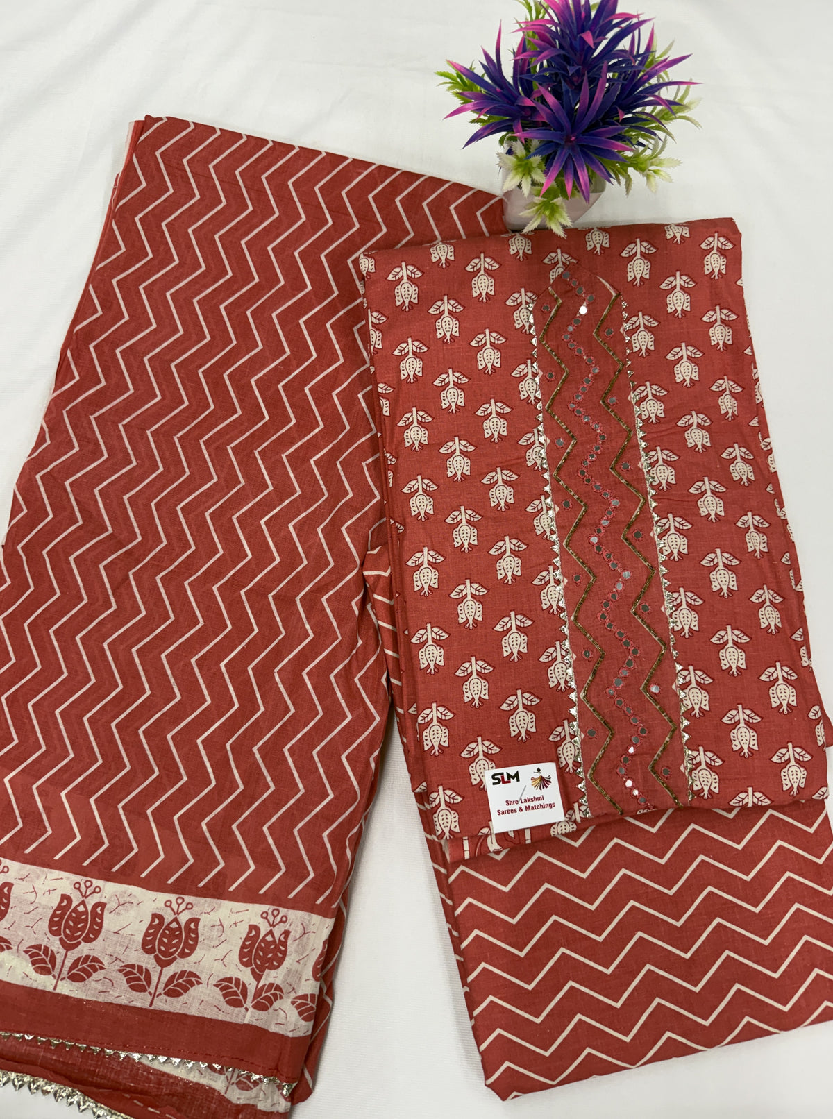 Salwar SLM-SLW-0028 - Brick red with a chevron print