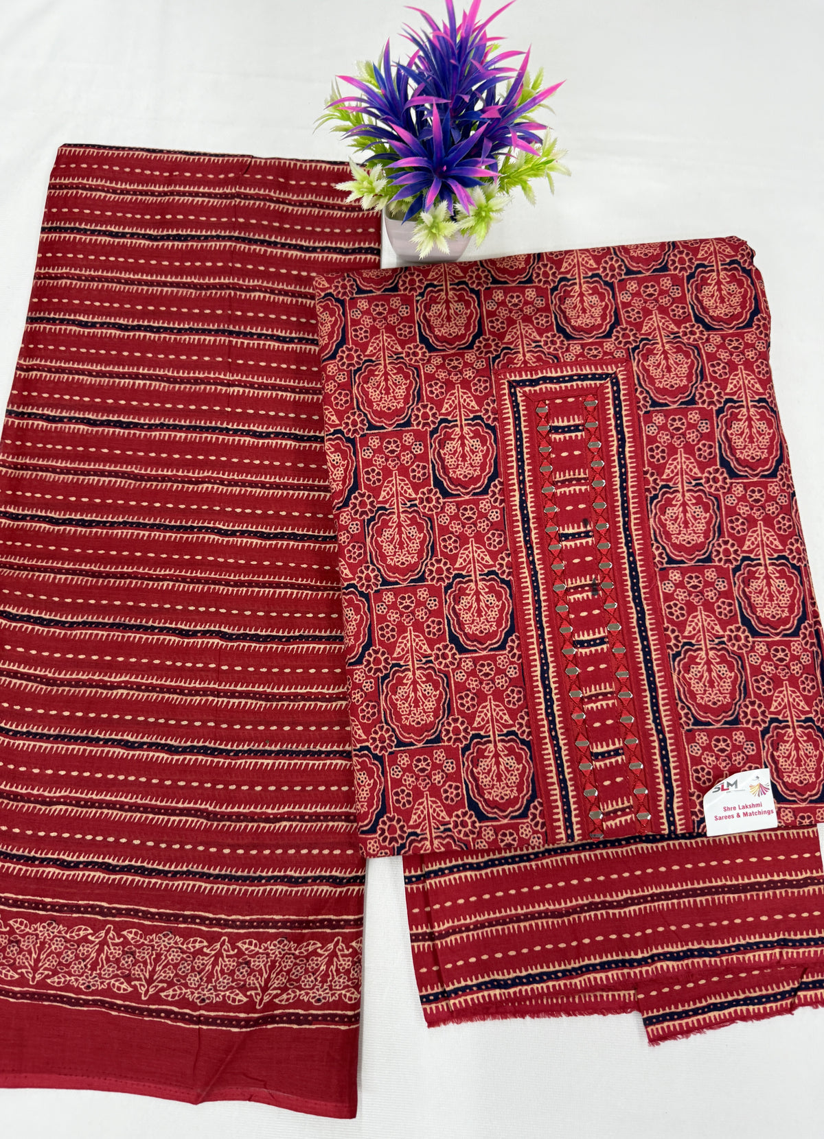 Salwar SLM-SLW-0030 - Red with a striped print