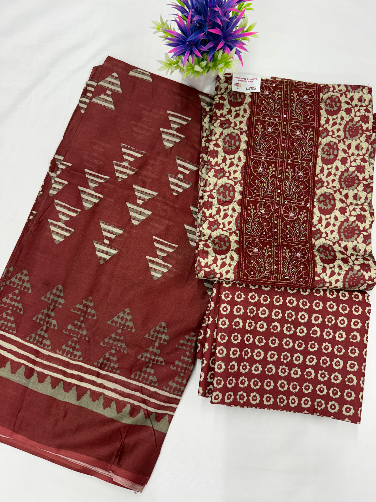 Salwar SLM-SLW-0034 - Maroon with a block print