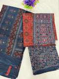 Salwar SLM-SLW-0035 - Indigo blue with a red block-printed top