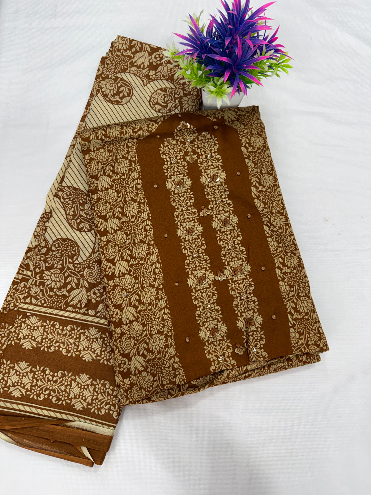 Salwar SLM-SLW-0037 - Brown with a block print