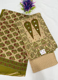 Salwar SLM-SLW-0040 - Olive and beige with a floral block print