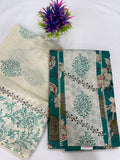 Salwar SLM-SLW-0042 - Cream with a teal block-printed top