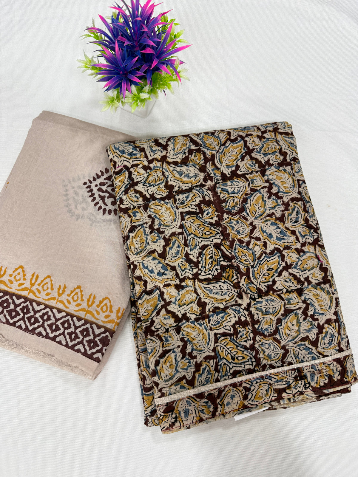 Salwar SLM-SLW-0043 - Off-white with a brown paisley-printed top
