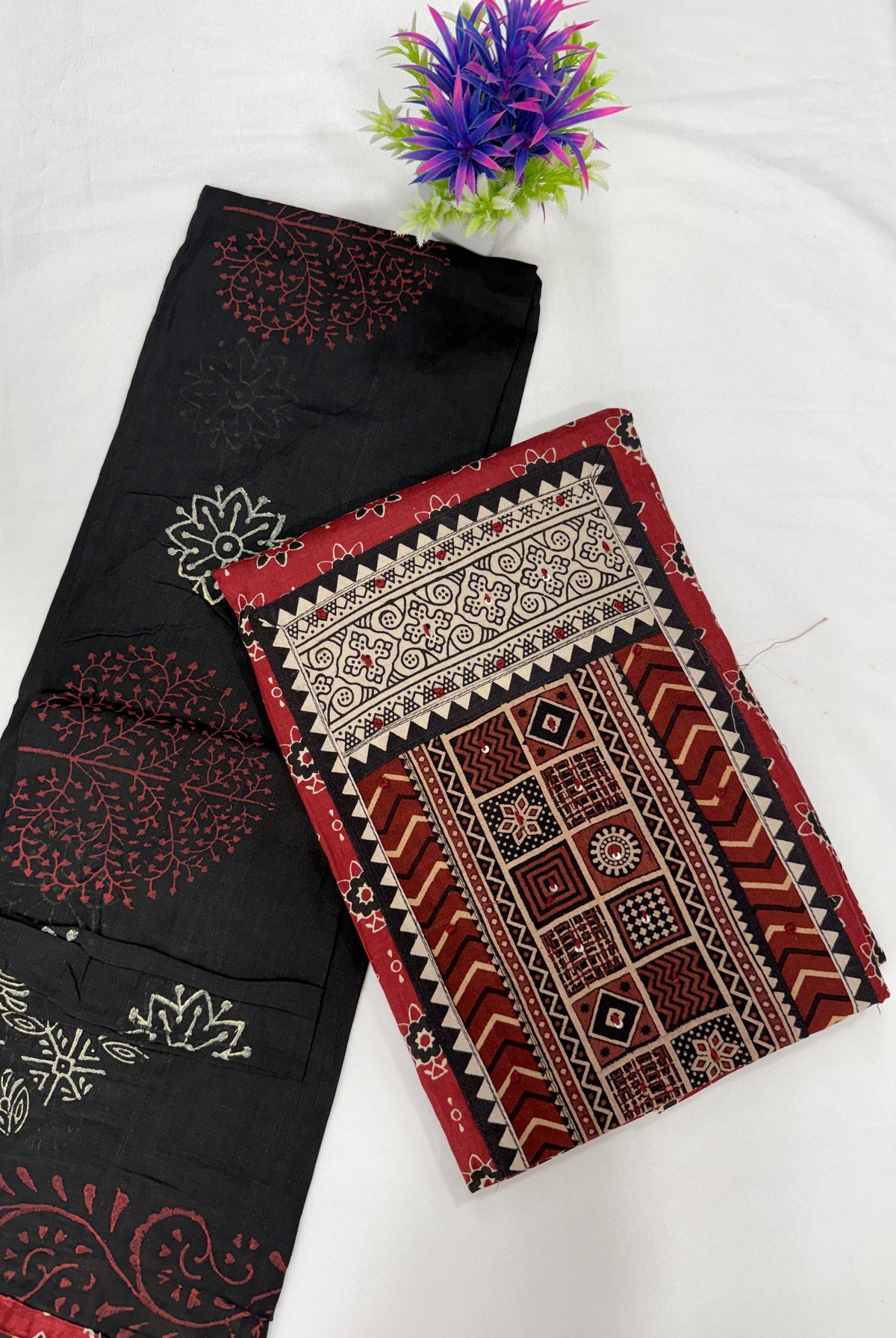 Salwar SLM-SLW-0044 - Black with a red printed top