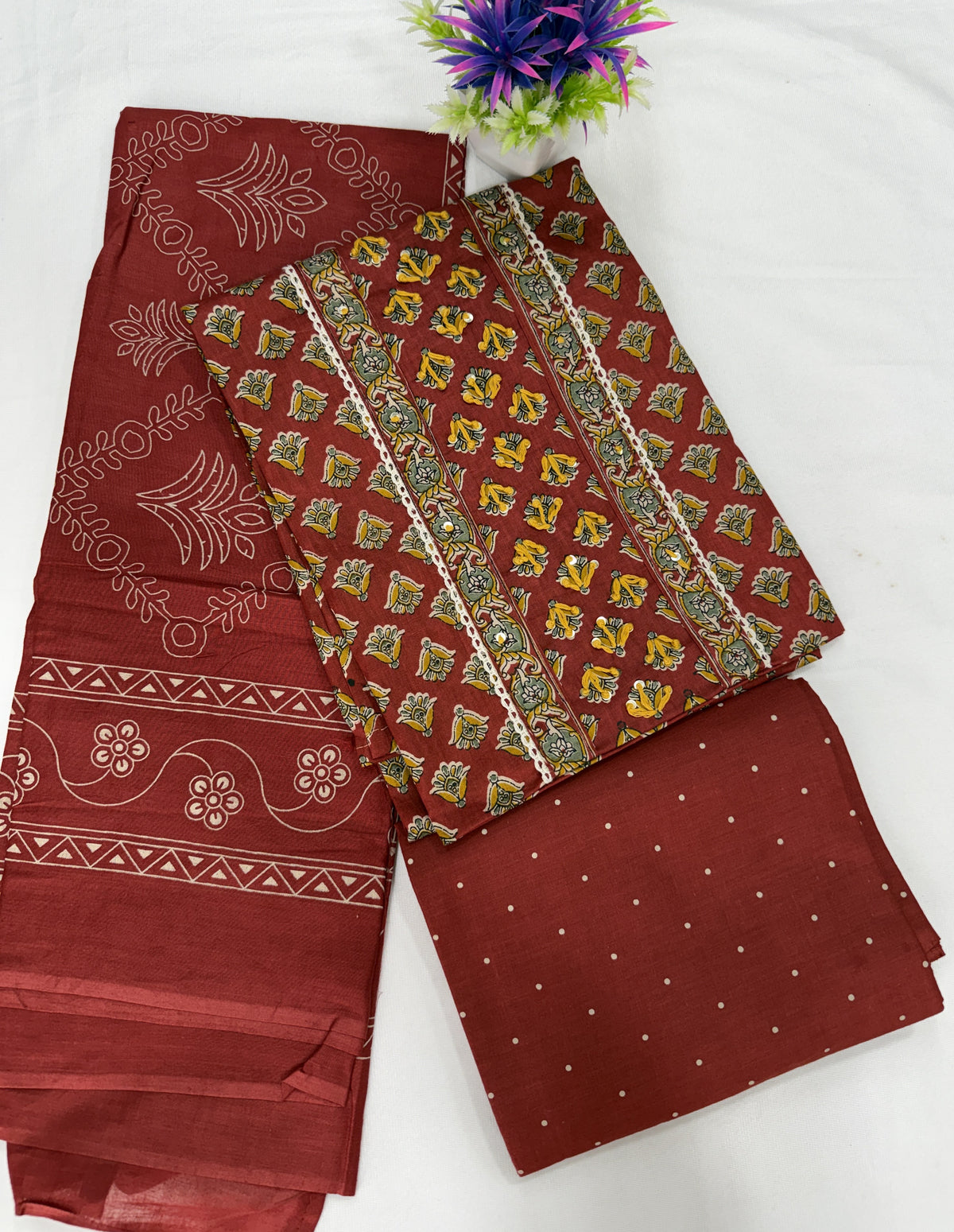 Salwar SLM-SLW-0045 - Rust red with a block print
